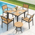 Pamapic 6-Piece Patio Dining Set，Outdoor Aluminum Furniture Set with Plastic-Wood Table Top,Outdoor Furniture Set with 4 Outdoor Stackable Chairs for Patio Garden Poolside (Teak)