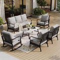 SUNSHINE VALLEY 6 Piece Metal Outdoor Patio Furniture Set, Patio Conversation Set with 1 3-Seater and 2 Fixed Sofas, 2 Rocking Sofas with 5.75' Cushion & Coffee Table, Black and Light Gray