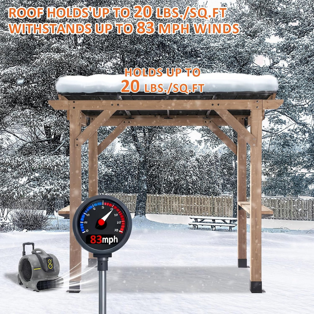 CHARMELEON Grill Gazebo 6 x 8 FT,Cedar Wood BBQ Gazebo with Thick Wooden Side Serving Shelves&Paper Holder& Bottle Opener,Patio Pavilion with Galvanized Steel Roof for Outdoor,Backyard,Garden,Deck