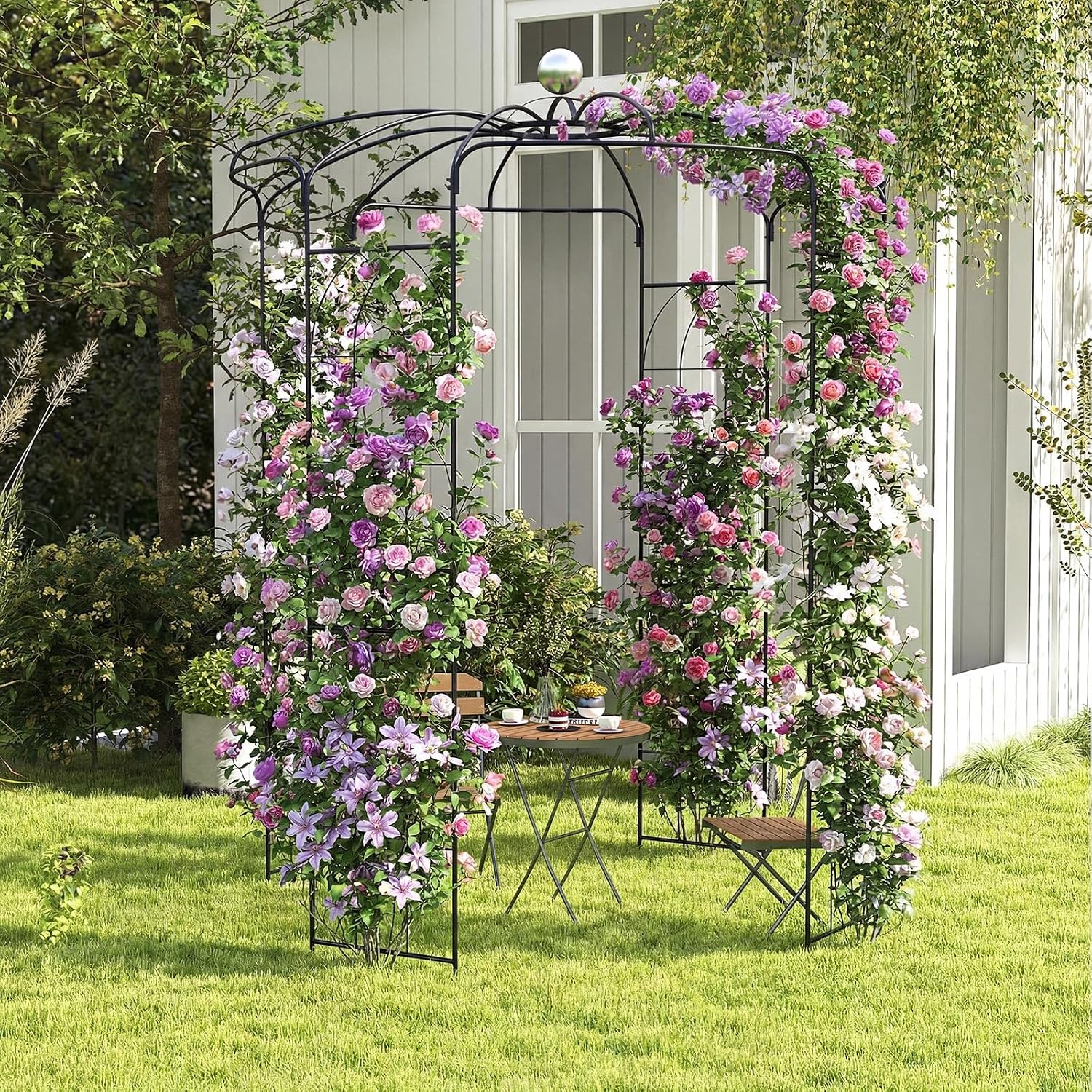 Happygrill Birdcage Shape Garden Arbor, 112' Tall Heavy Duty Gazebo with for Climbing Plants, Outdoor Arch Pergola Pavilion for Wedding Party Ceremony Decoration