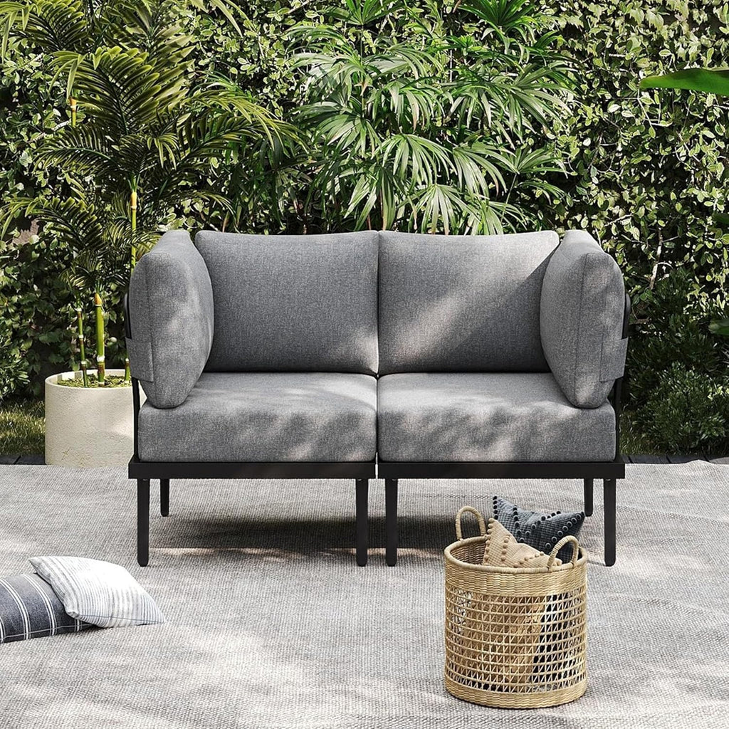 Sundale Outdoor 2 Pieces Metal Patio Furniture Set, Outdoor Sectional Sofa w/6 Inch Olefin Cushion, Modern Outdoor Conversation Sets for Porch, Balcony
