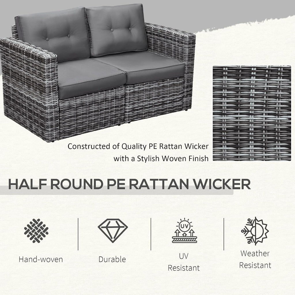 Outsunny 2 Piece Patio Wicker Corner Sofa Set, Outdoor PE Rattan Furniture, with Curved Armrests and Padded Cushions for Balcony, Garden, or Lawn, Gray