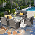 CAODOC 6-Piece Wicker Patio Furniture Set, All-Weather Rattan Conversation Bistro Loveseat Chair and Table Set for Backyard, Balcony and Deck with Soft Cushions and Metal Table(Black)