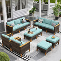 Sophia & William Patio Furniture Set 12 Piece Outdoor Wicker Furniture Sectional Sofa, Extra Large Patio Rattan Conversation Set with Ottoman for Backyard, Deck, Pool(Aqua Blue)