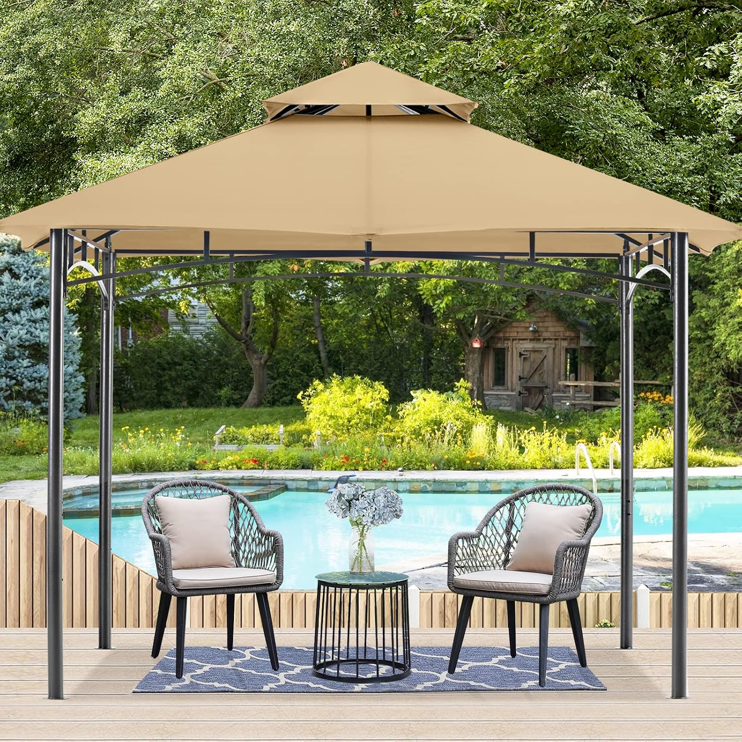MASTERCANOPY Outdoor Garden Gazebo for Patios with Stable Steel Farme (9x9,Beige)