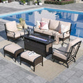 Sophia & William Patio Furniture Set with Fire Pit Table, 6 PCS Metal Outdoor Conversation Set with Fire Pit Table, 2 Sofa Chairs,2 Ottoman, 3-Seater Couch for Outdoor Seating, Backyard, Porch