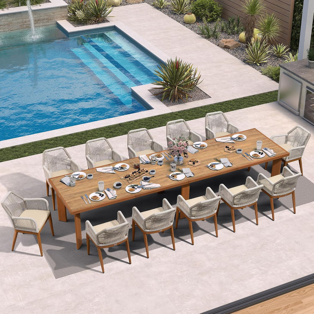 PURPLE LEAF 13 Pieces Patio Dining Set Aluminum Modern Rectangular Table and Rattan Arm Chairs with Cushions for Kitchen Porch Garden Outdoor Furniture Sets