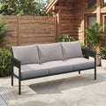 Gand Patio Outdoor 3-Seat Couch Sofa, Wicker Conversation Set with Thick Cushion for Porch, Garden, Yard, Beige