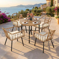 DWVO 5 Piece Patio Dining Sets, Outdoor Dining Furniture Set with 2' Umbrella Hole, Wicker Rattan Round Table and Chairs Set with Comfortable Cushions for Patio, Balcony, Backyard, Beige