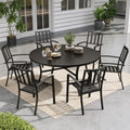 Sophia & William Round Patio Table and Chairs Set, Outdoor Dining Set for 6, 7 Piece Metal Patio Furniture, 54' Black Table(Stripe)