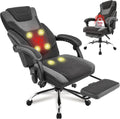Massage Office Chair with Footrest,6-Point Vibration and Heat Executive Office Chairs,Ergonomic Desk Chair for Heavy People,500LBS Big and Tall Fabric Office Chair,Reclining Managerial Chair,Blackgrey