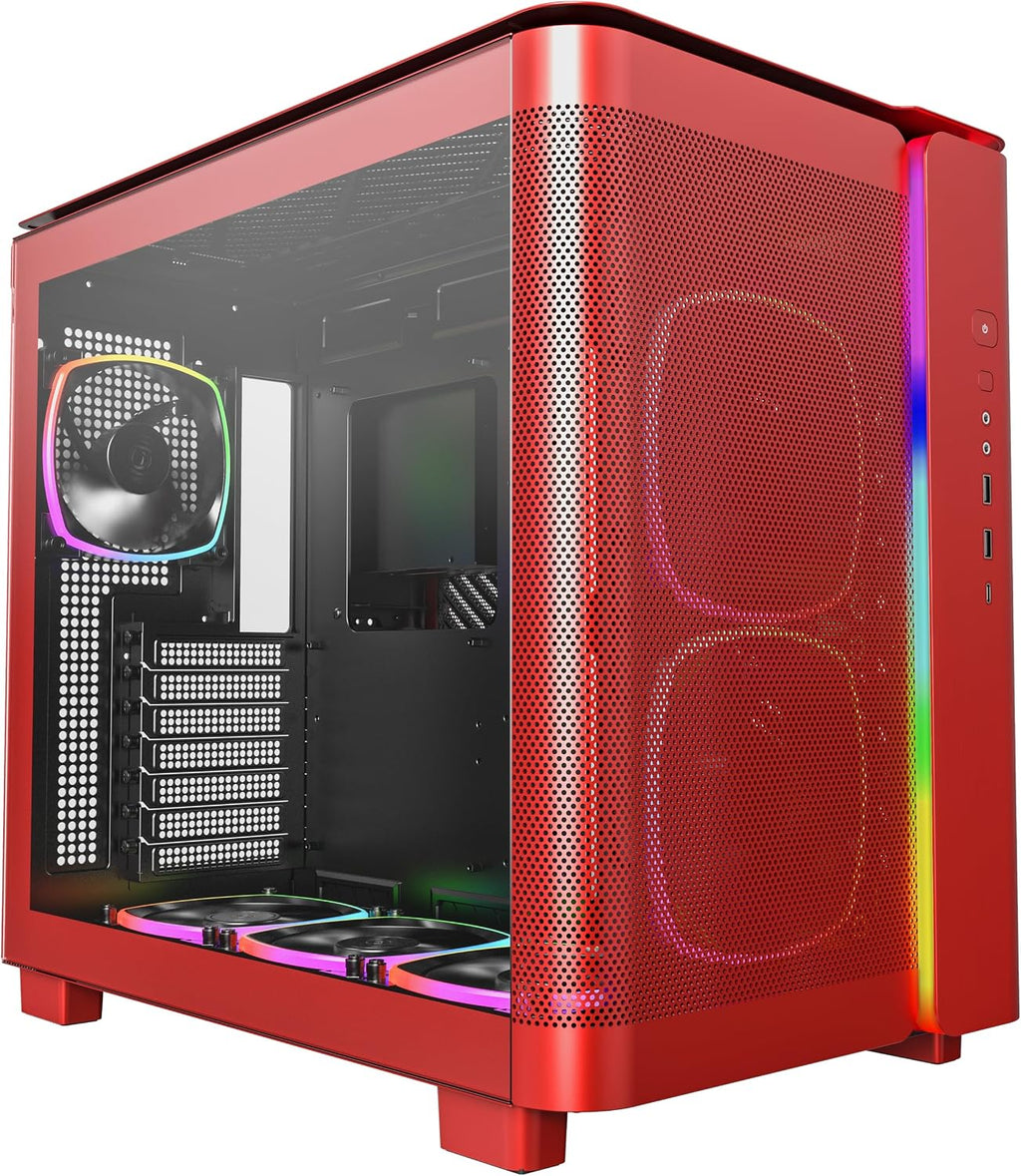 Montech, King 95 Dual-Chamber ATX Mid-Tower PC Gaming Case, High-Airflow, Toolless Panels, Sturdy Curved Tempered Glass Front and Side Panel, ARGB Lighting, Red