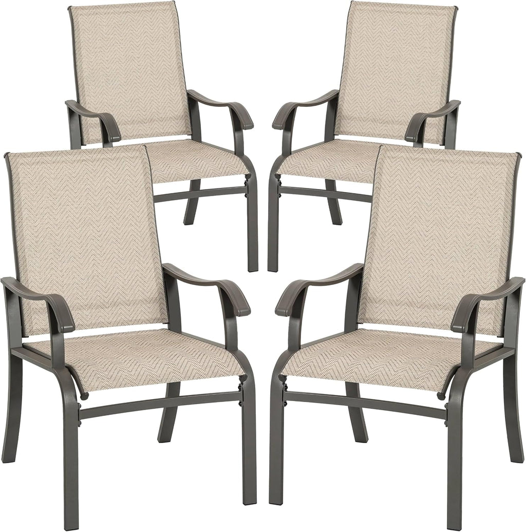 NUU GARDEN Patio Dining Chairs Set of 4, All Weather Textilene Patio Chairs,Powder-Coated Metal Frame Outdoor Patio Bistro Dining Chairs for Lawn Garden Backyard, Beige