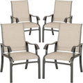 NUU GARDEN Patio Dining Chairs Set of 4, All Weather Textilene Patio Chairs,Powder-Coated Metal Frame Outdoor Patio Bistro Dining Chairs for Lawn Garden Backyard, Beige