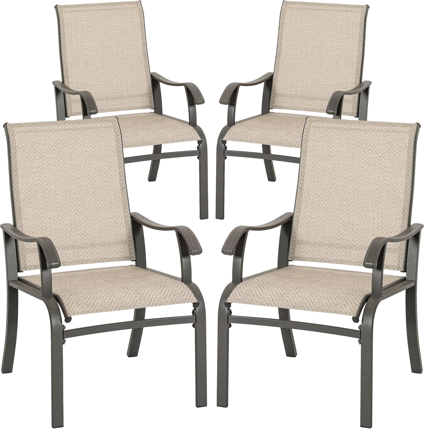 NUU GARDEN Patio Dining Chairs Set of 4, All Weather Textilene Patio Chairs,Powder-Coated Metal Frame Outdoor Patio Bistro Dining Chairs for Lawn Garden Backyard, Beige