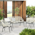 Christopher Knight Home Dessa 3 Piece Patio Furniture Set, Patio Wicker Accent Chair Set of 2 and Loveseat, Metal Frame 4 Seater Outdoor Papasan Lounge Chair Set, PE Rattan Outdoor Bistro Set, White