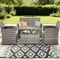 4 Piece Patio Furniture Set, Outdoor Wicker Conversation Sets, Rattan Sectional Sofa Couch with Coffee Table & Seat Cushions for Outside Backyard Porch Garden Poolside Balcony, Gray/Gray