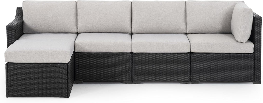 HAPPATIO 5 Piece Patio Conversation Set,All-Weather Patio Furniture Set,Outside Patio Furniture,4 Piece Outdoor sectional,PE Rattan Wicker Outdoor Sectional Sofa.(Brown/Grey)