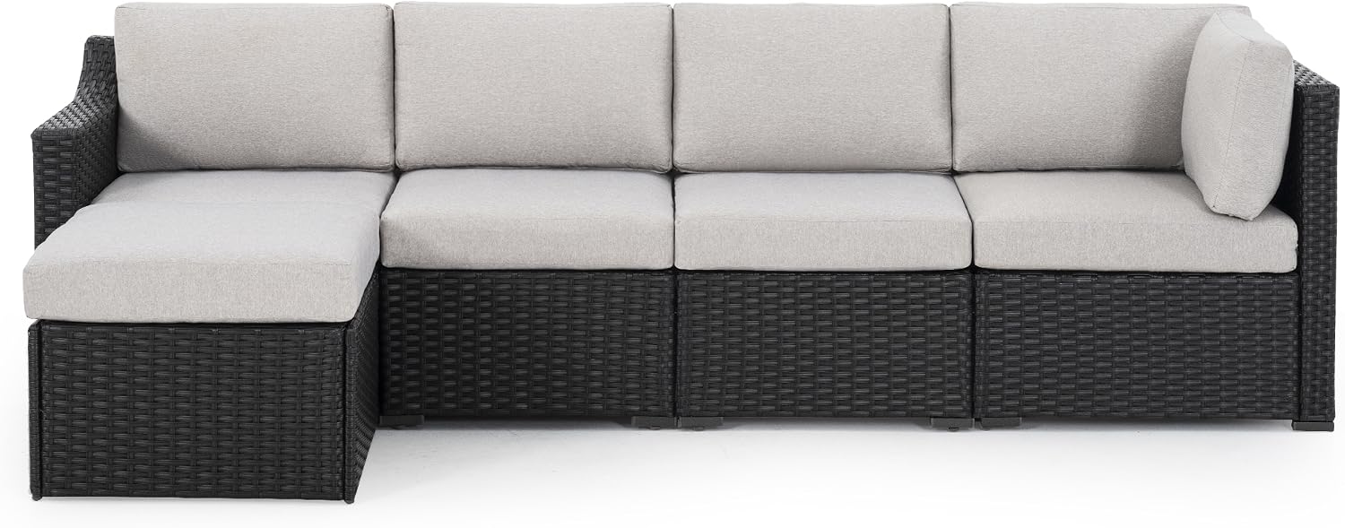 HAPPATIO 5 Piece Patio Conversation Set,All-Weather Patio Furniture Set,Outside Patio Furniture,4 Piece Outdoor sectional,PE Rattan Wicker Outdoor Sectional Sofa.(Brown/Grey)