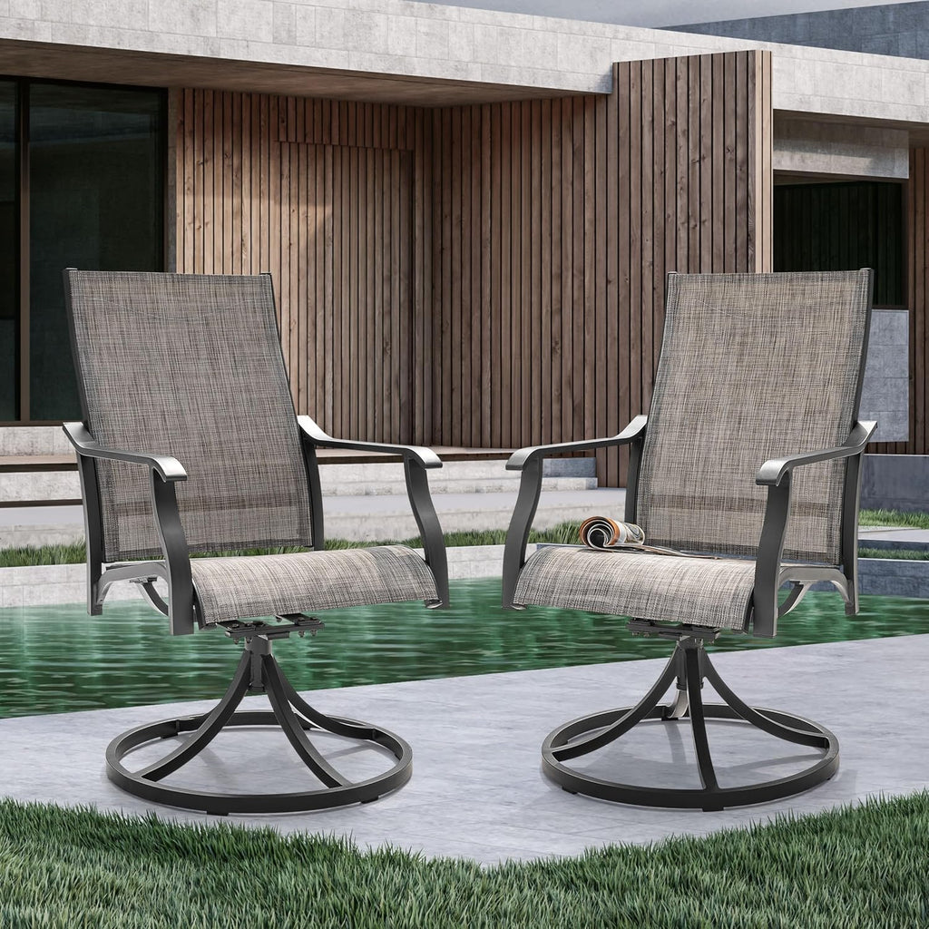 NUU GARDEN Swivel Patio Chair Set of 2, All-Weather Textilene Outdoor Dining Chairs with High Back, Outdoor Dining Chair Set for Lawn Porch Balcony Outside, Grayish Brown