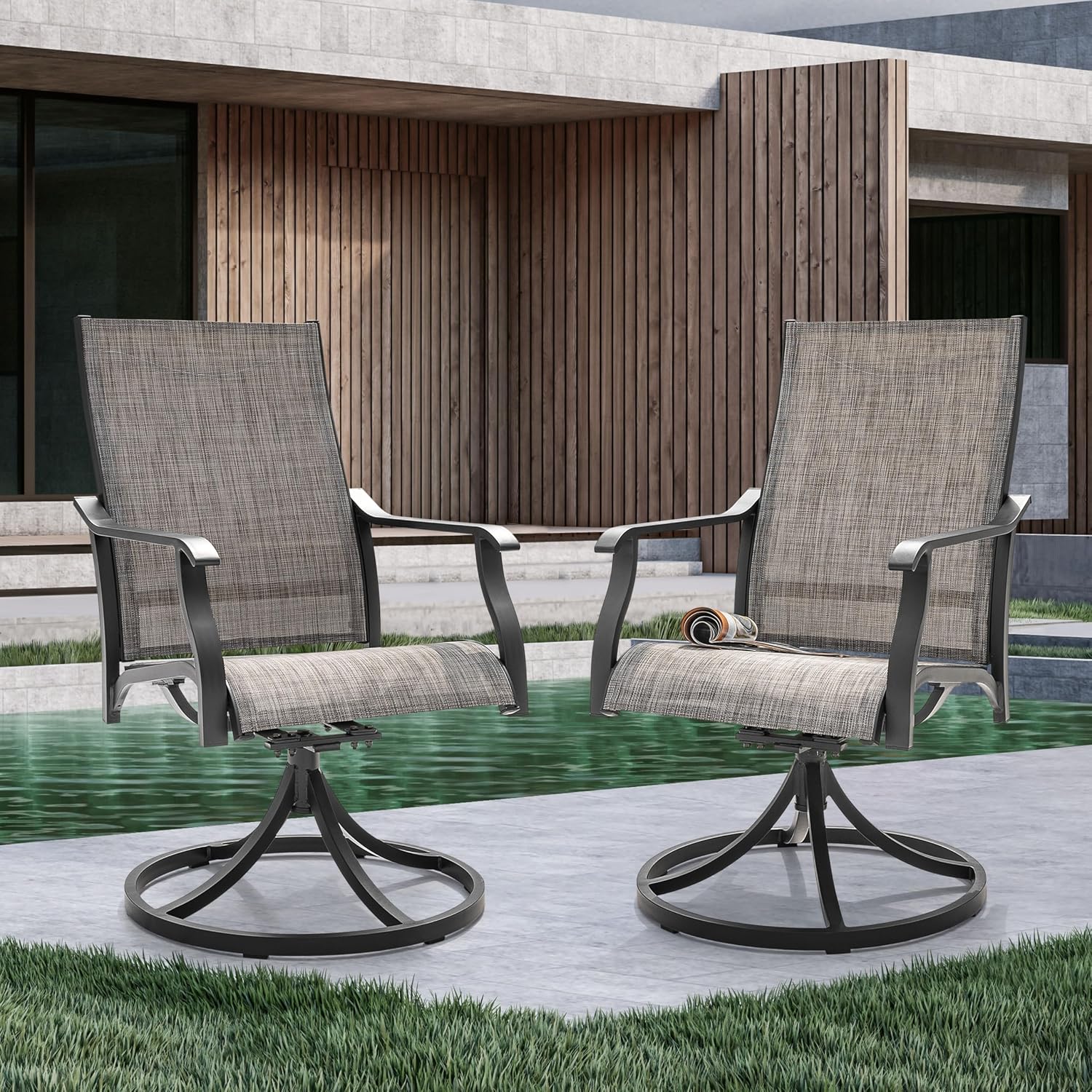 NUU GARDEN Swivel Patio Chair Set of 2, All-Weather Textilene Outdoor Dining Chairs with High Back, Outdoor Dining Chair Set for Lawn Porch Balcony Outside, Grayish Brown