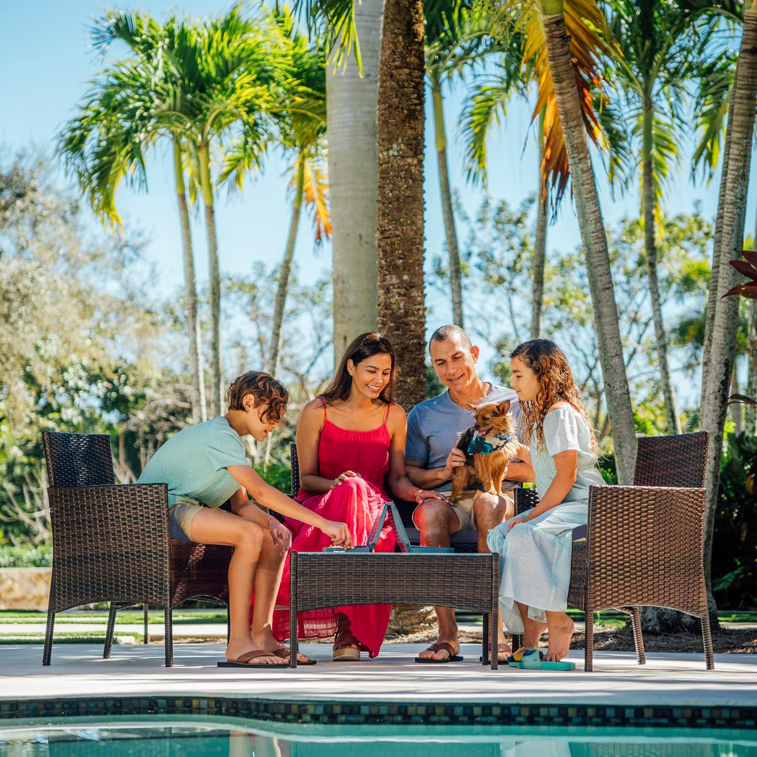 Nestl Wicker Patio Furniture Set - 4 Piece Patio Set with Patio Chairs Set of 2, Loveseat, Glass Top Coffee Table, Outdoor Furniture Sets for Backyard or Pool, Front Porch Furniture Set