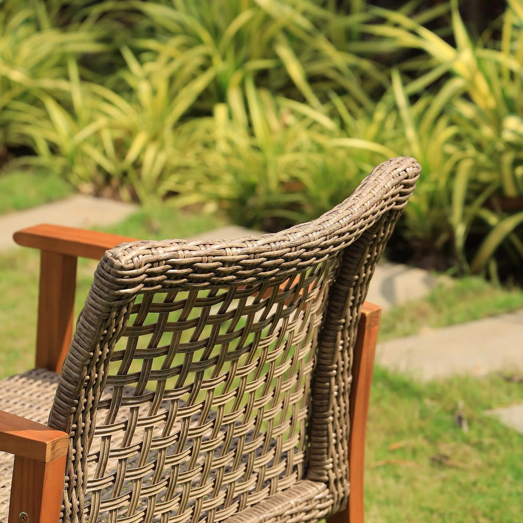 Idzo Liberte Accent Chairs Set of 2, 500lbs Weight Support, Acacia Wood, FSC Teak Finish, UV Protected, Dynamic Gray Wicker, Ideal for patios and Gardens