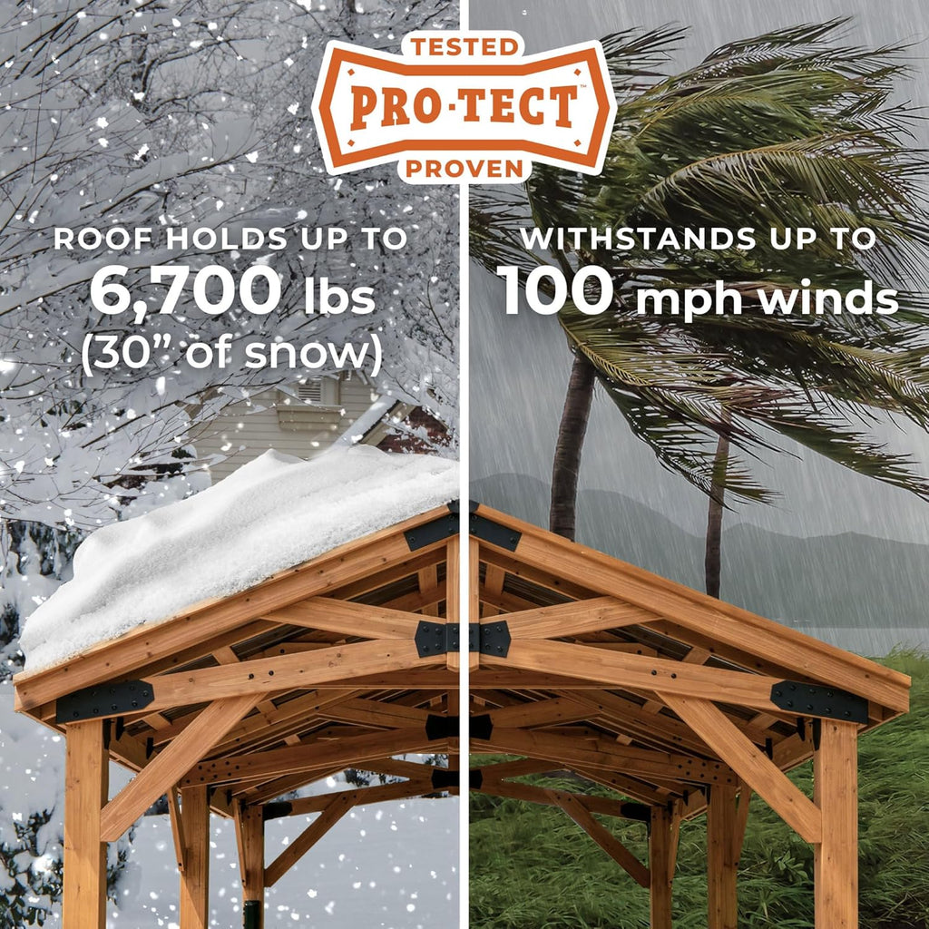 Backyard Discovery Norwood 12 ft. x 10 ft. Cedar Wood Gazebo Pavilion,Thermal Insulated Hard Top Steel Roof, Durable, Supports Snow Loads and Wind Speed, Rot Resistant, Backyard, Deck, Garden, Patio