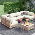 Outdoor Patio Furniture Set, Wicker Outdoor Sectional Set, Boho Patio Conversation Sectional Sofa with Large Tempered Glass Coffee Table and Waterproof Cushion (Large Size 7-Piece Patio Furniture)