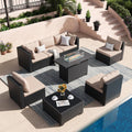 8 Piece Patio Furniture Set with 43' Fire Pit Table, Outdoor Sectional Wicker Rattan Sofa Set with Coffee Table (Beige/Black)