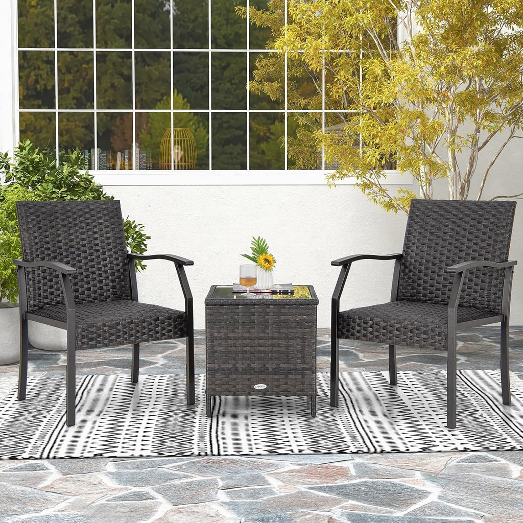 Tangkula 3 Pieces Patio Wicker Chair Set, Waterproof All Weather Resistant Heavy Duty Outdoor Conversation Set with Quick Dry Foam Seating, for Poolside, Backyard, Garden (Mix Brown)