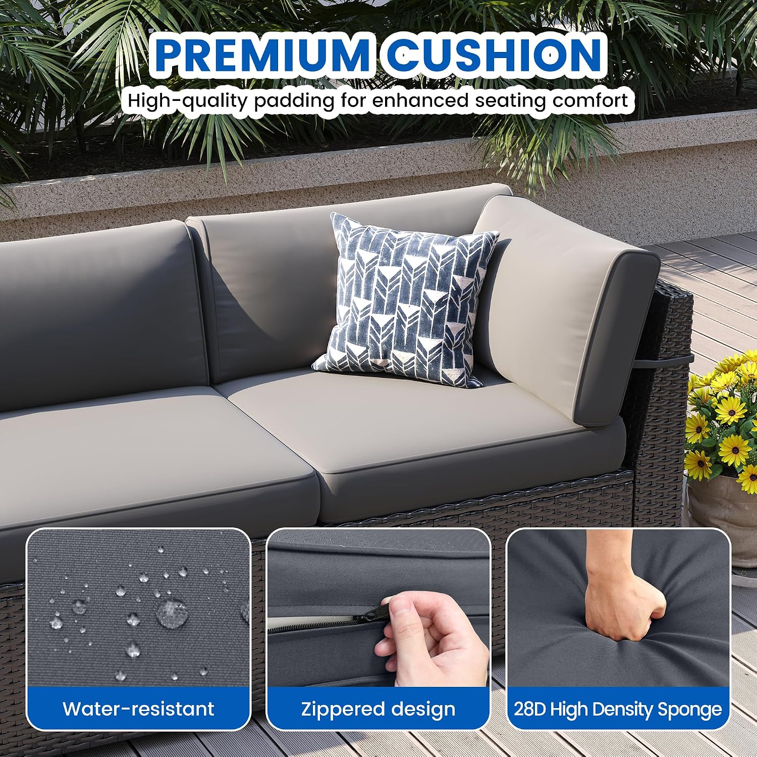 Patio Furniture Sets, 7-Piece Outdoor Patio Furniture with Thick Cushions,Coffee Table Outdoor All-Weather Conversation Set Sectional Sofa for Backyard, Poolside, Garden(Grey)