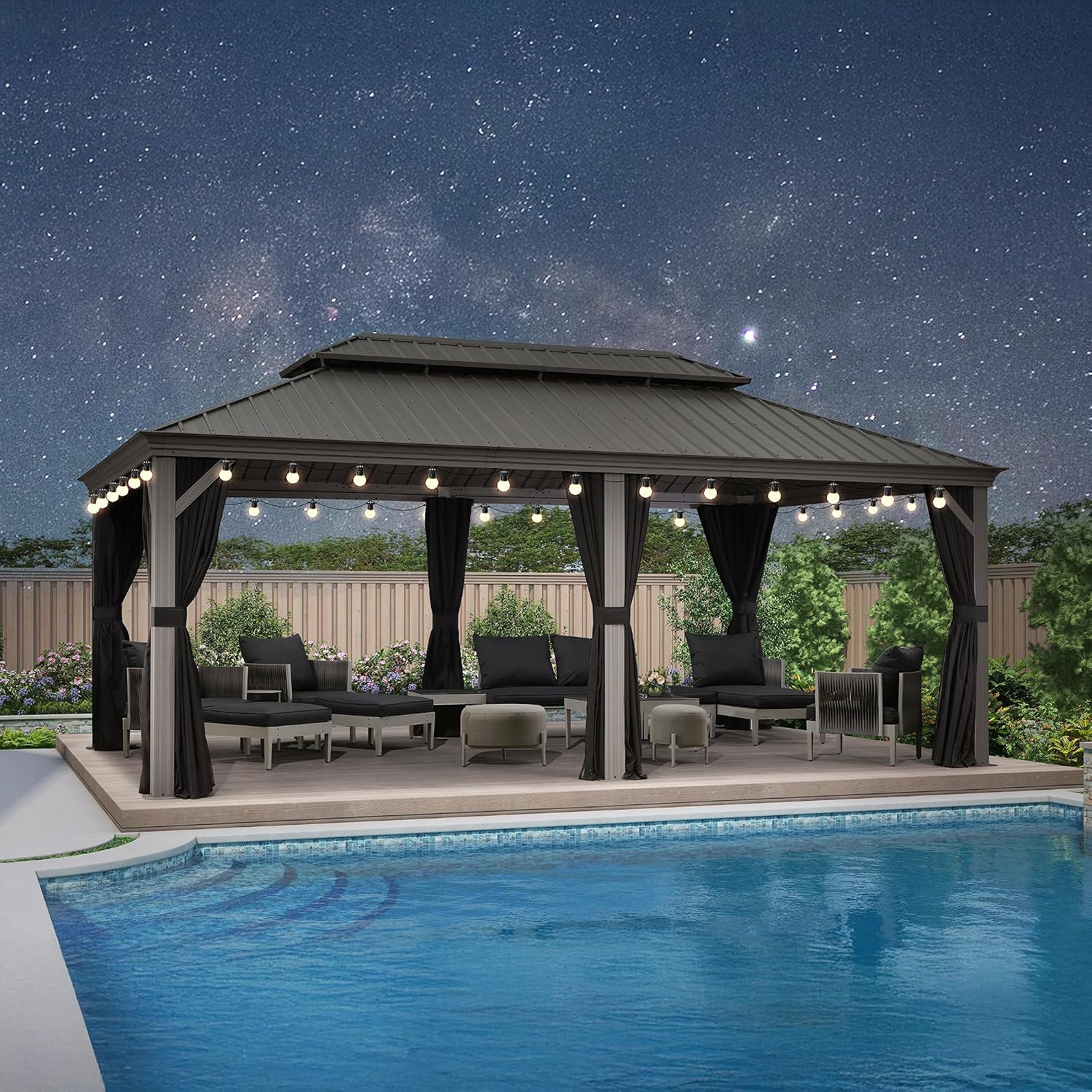 PURPLE LEAF Hardtop Gazebo 12' x 20' Gazebo with Galvanized Steel Double Roof and Aluminum Frames All Weather Wind Resistance Heavy Duty Large Pavilion Gazebos for Patio Deck Garden, Light Grey
