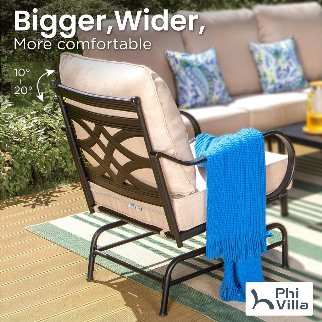 PHI VILLA Outdoor Patio Rocking Sofa Chairs Set of 2, Metal Patio Furniture Armchair,Heavy Duty Outdoor Sofas with 5.5' Thicken Cushions(Outdoor Sofa Complementary Set)