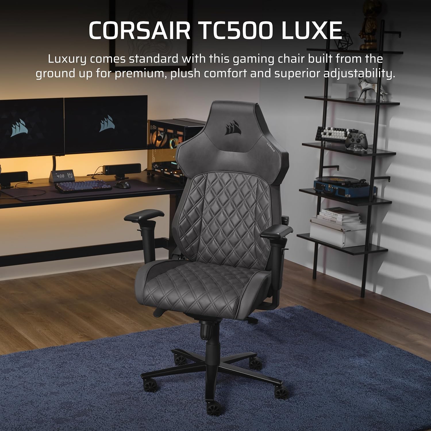 Corsair TC500 Luxe Gaming Chair – Premium Breathable Fabric – Wide Seat – Five-Way Adjustable Armrests – Adjustable Built-in Lumbar Support – 90-135 Degree Recline – Shadow