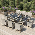 Outdoor Dining Set, 10-Piece Patio Furniture Set with Tempered Glass Table and 8 Cushioned Chairs, Dual-Strand Wicker Rattan, Balcony Furniture for Backyard, Garden, Deck,– Black