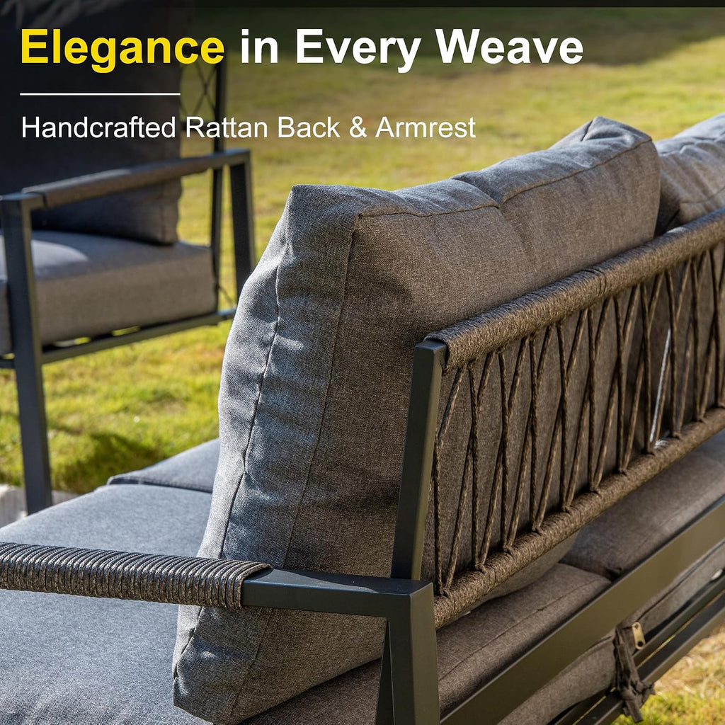Sundale Outdoor 2 Pieces Patio Set Outdoor Metal Furniture Sets with Loveseat and Side Table, Outdoor Patio Couch for Garden, Backyard, Porch, or Balcony, All-Weather Patio Sofa with Cushions