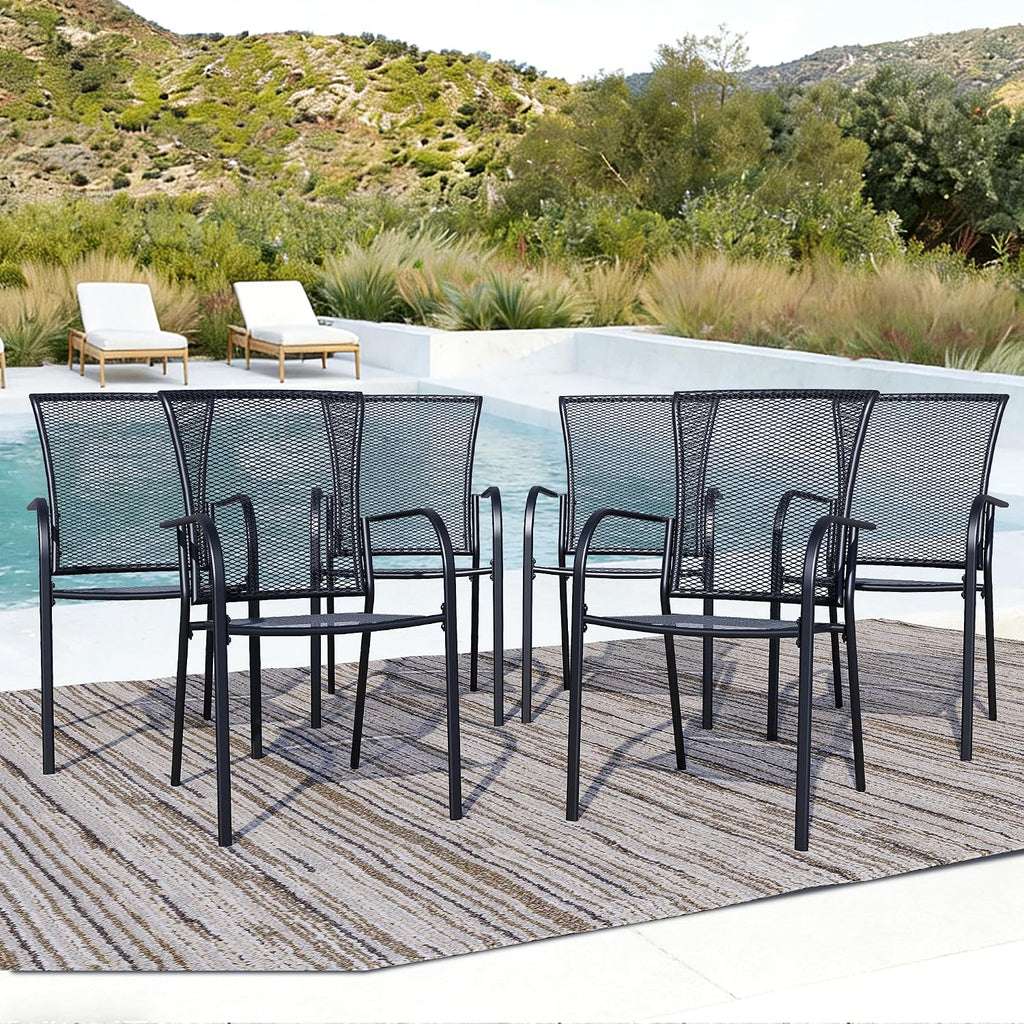 6-Pack Outdoor Dining Chairs, All-Weather Metal Patio Chairs with Breathable Mesh for Garden, Pool, Backyard & Lawn