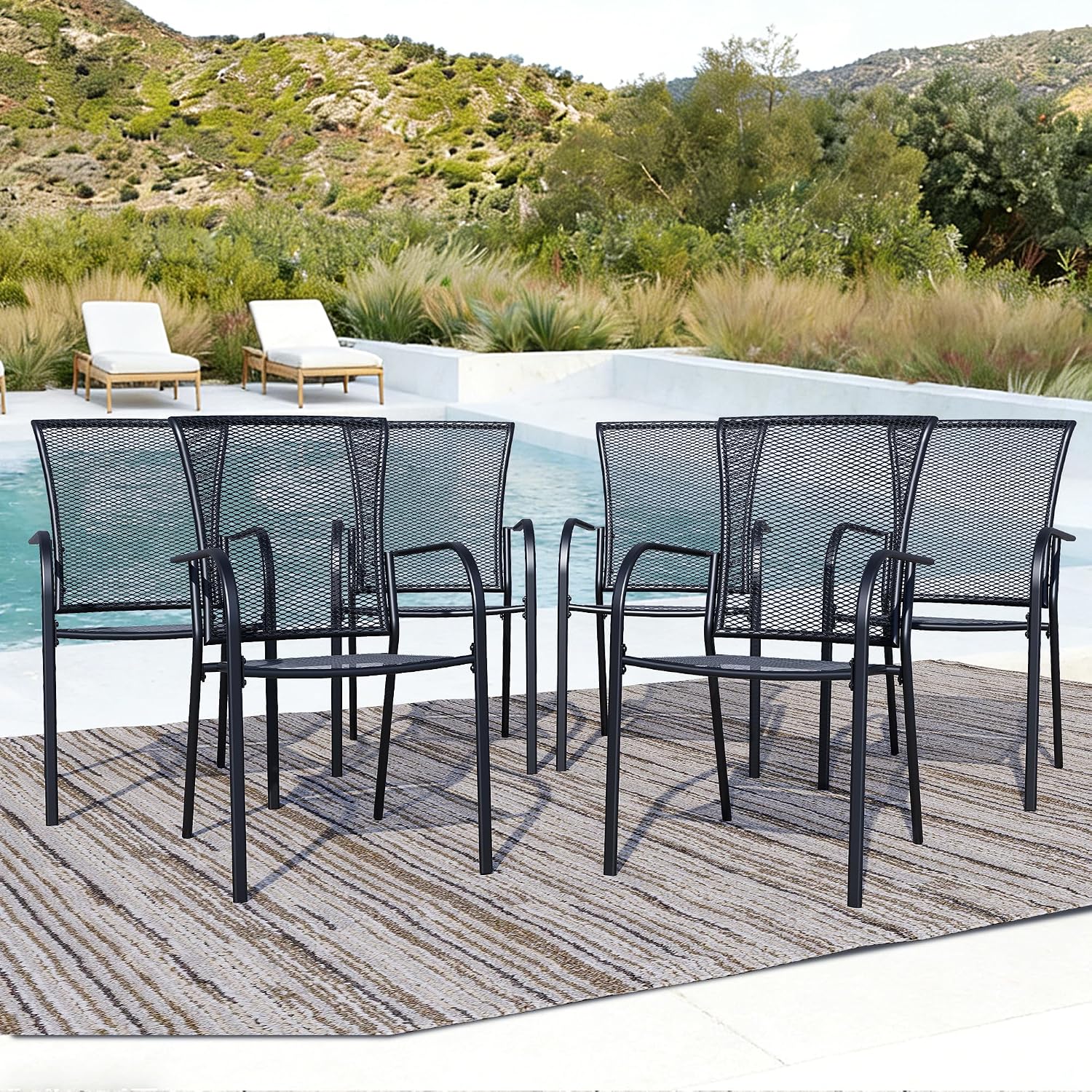 6-Pack Outdoor Dining Chairs, All-Weather Metal Patio Chairs with Breathable Mesh for Garden, Pool, Backyard & Lawn