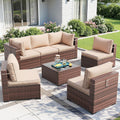 Amopatio Outdoor Patio Furniture Set 7 Pieces Patio Conversation Set Sectional Couch Sofa with All-Weather Cover, Glass Table & Thicken Cushion Fits Garden Yard Porch
