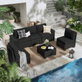6 Piece Patio Furniture Set, Outdoor Furniture with Thick Cushions, Black Wicker Conversation Set Sectional Sofa for Backyard, Poolside, Garden and Lawn (Black, 6 pcs w/Table)