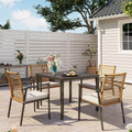 LAUSAINT HOME 5 Pieces Outdoor Patio Dining Set, Wicker Patio Furniture Set of 4 Chairs with Soft Cushion and Square Table with Umbrella Hole, Conversation Set for Backyard, Garden and Poolside