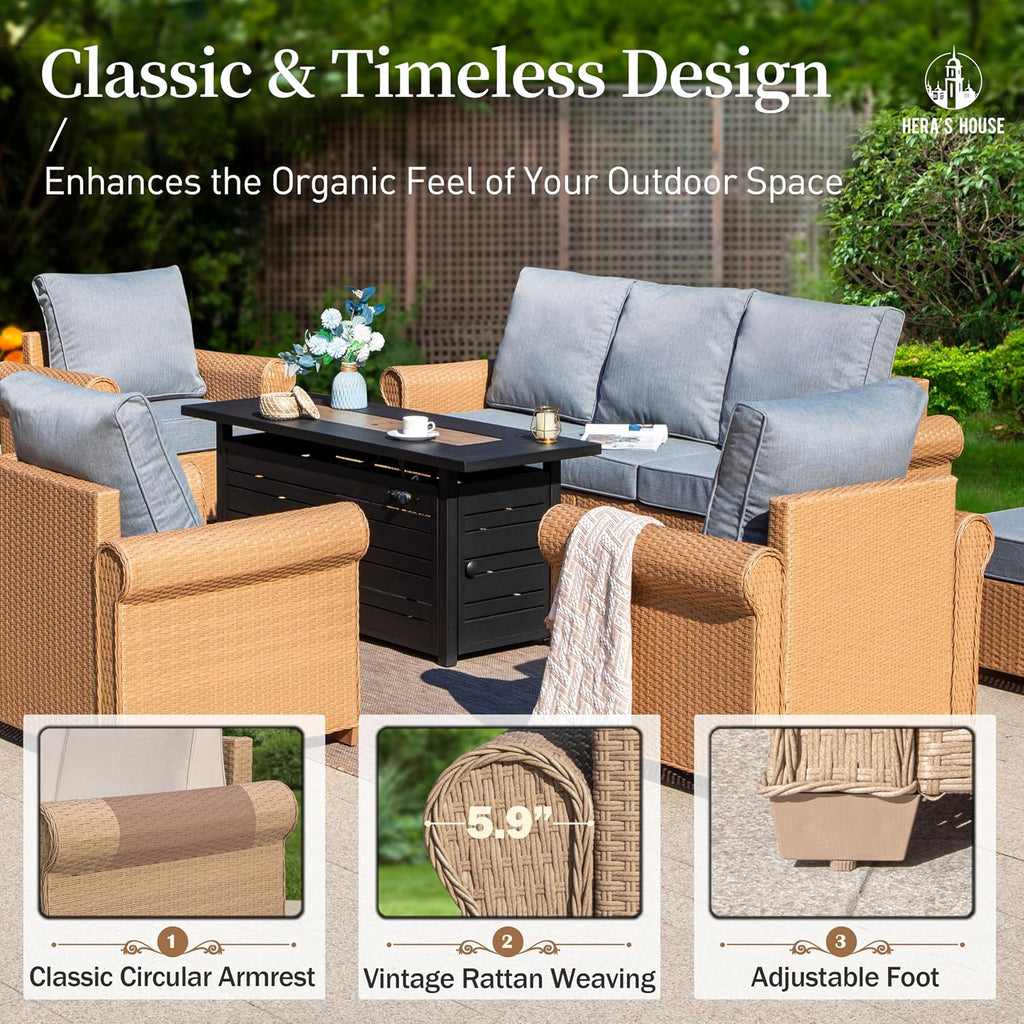 HERA'S HOUSE Patio Furniture Set, 2 Pieces Outdoor Wicker Chairs with Widened 5.9' Armrests and 5.5' Thick Waterproof Cushions, All Weather Conversation Set for Lawn Backyard Garden, Grey