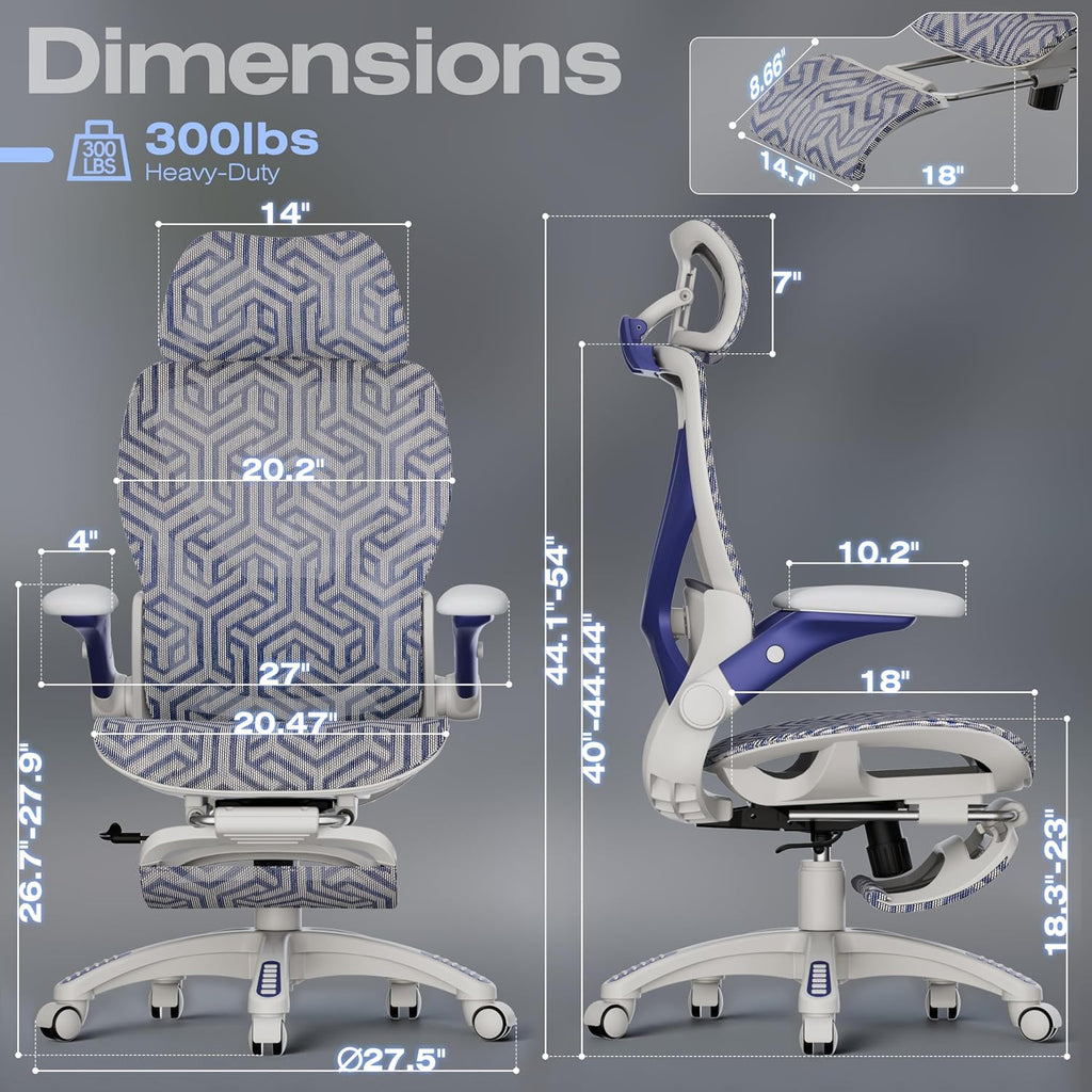 ELABEST X100 Ergonomic Mesh Office Chair with Footrest, Big and Tall Hone Desk Chair with 5D Flip-Up Arms, Adjustable 3D Lumbar Support,Gaming & Executive Computer Chairs (Cybernetic Pulse)