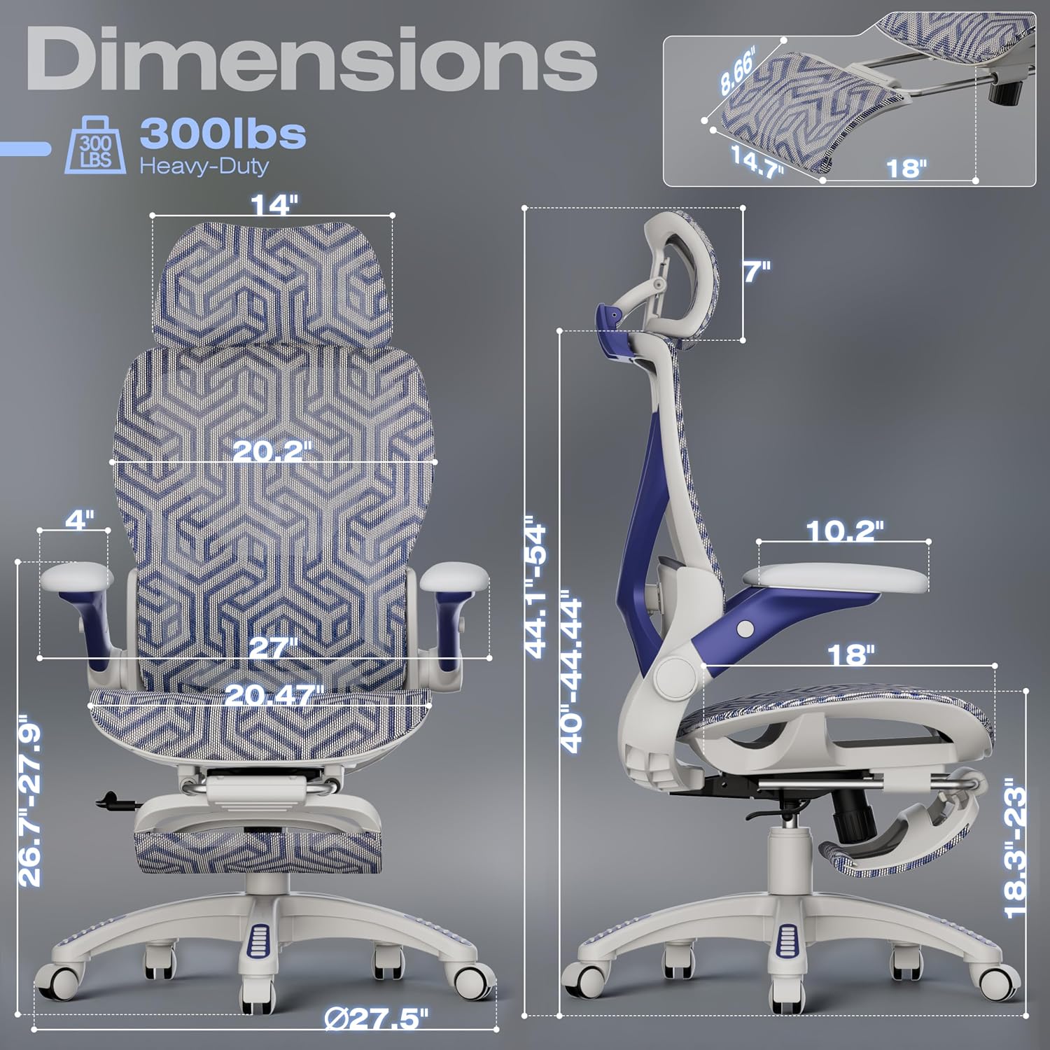 ELABEST X100 Ergonomic Mesh Office Chair with Footrest, Big and Tall Hone Desk Chair with 5D Flip-Up Arms, Adjustable 3D Lumbar Support,Gaming & Executive Computer Chairs (Cybernetic Pulse)