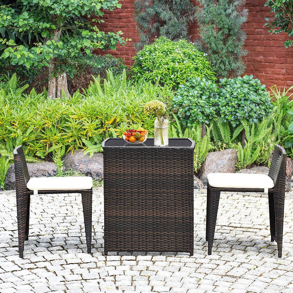 Giantex 3 PCS Cushioned Outdoor Wicker Patio Set Convention Bistro Set with Patio Sofa Chairs Garden Lawn Space Saving Conversation Furniture No Assembly (Light Brown)
