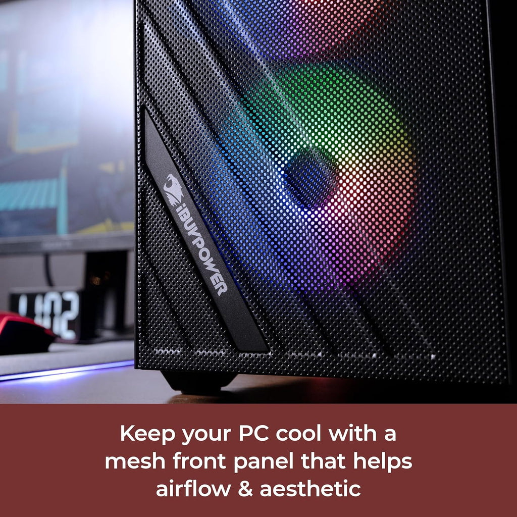 iBUYPOWER SlateMesh Gaming PC Computer Desktop SlateMeshA5N4601 (AMD Ryzen 5 7600, RTX 4060 8GB, 16GB DDR5 5200 Mhz, 500GB NVMe SSD, Windows 11 Home)