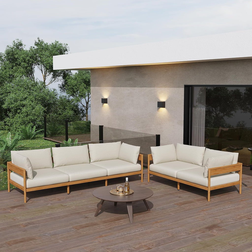 Acanva Modern Outdoor Patio Furniture Set, All-Weather Aluminium Conversation Sectional Sofa with Thick Cushions for Backyard, Garden, Porch, Couch, Beige