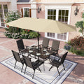 PHI VILLA 7 PCS Patio Dining Set with Umbrella, Outdoor Dining Set with 6 Adjustable Folding Patio Chairs(Black) & Beige Patio Umbrella for Backyard