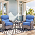 Luxury High Back Outdoor Swivel Rocker Patio Chairs with Side Table & 6-Inch Thick Cushions, 3 Pieces Patio Furniture Set for Porch, Balcony, Deck and Yard